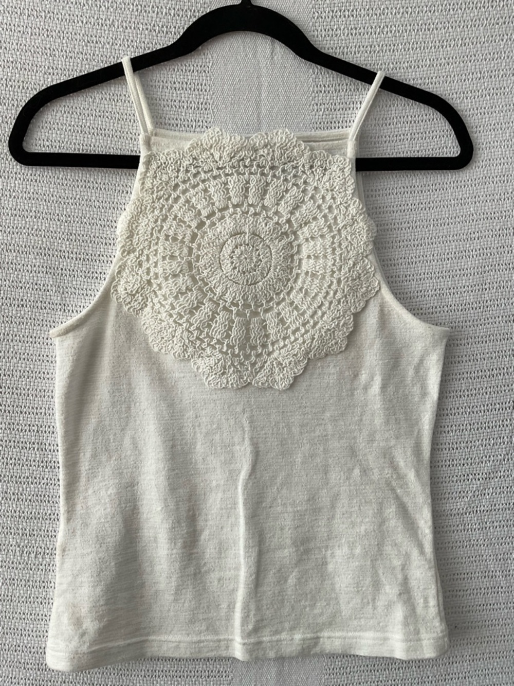Mango Cream Crochet-Front Halter Camisole